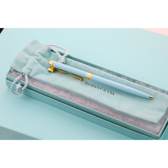 Tiffany & Co. Blue with Gold Ribbon Clip Ballpoint Pen Pouch and Box included - Picture 5 of 6